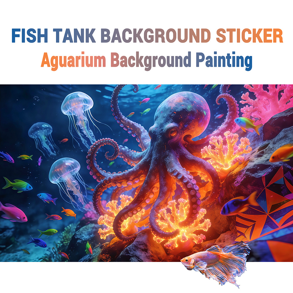 Aquarium Fish Paradise - Aquarium achtergrondsticker, Octopus Paradise, zelfklevende platte