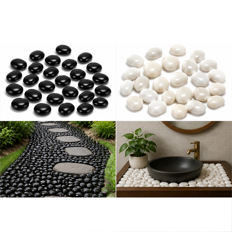 Aquarium Fish Black - Wit & Zwart Gepolijste Rivierstenen 200g-400g,
