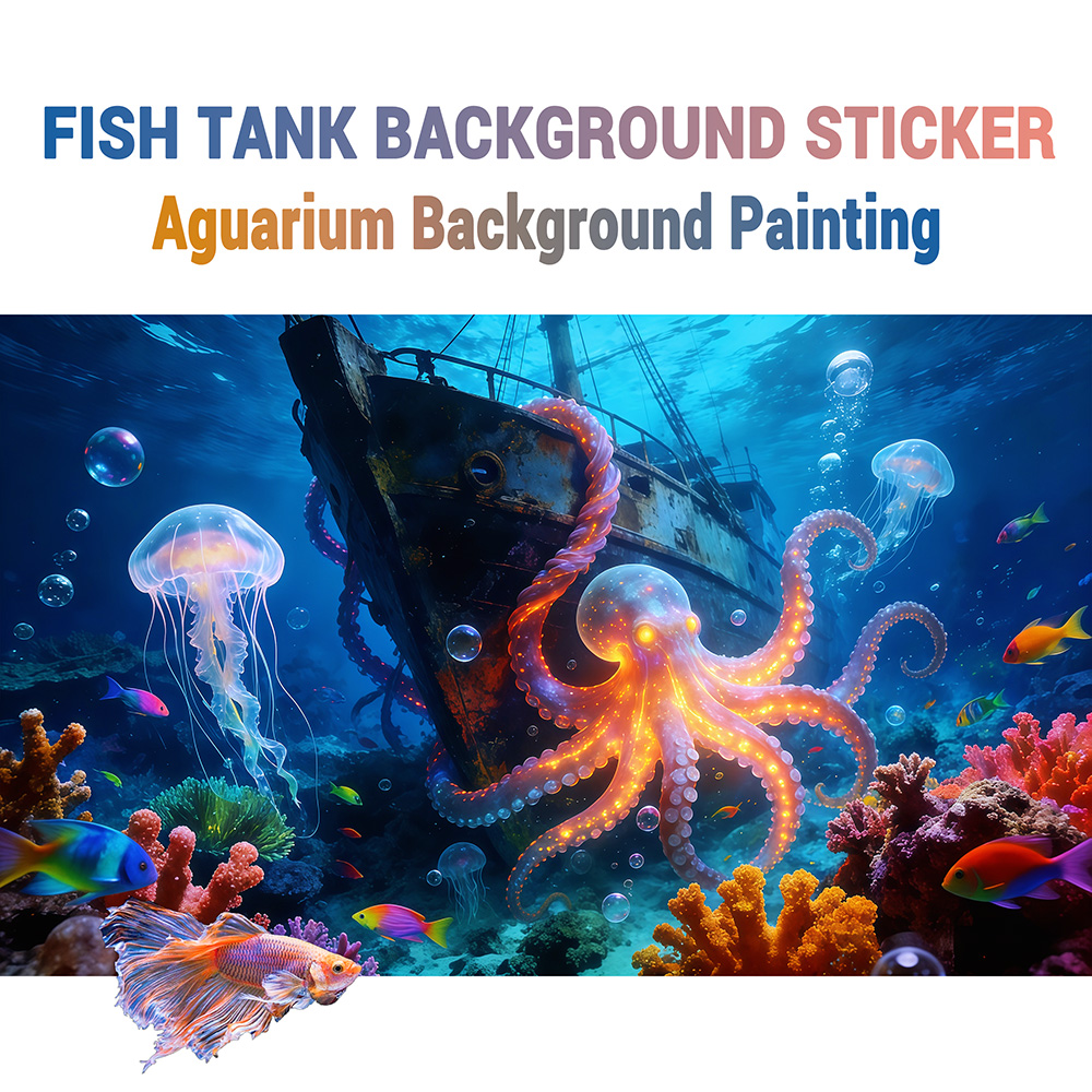 Aquarium Fish Paradise - Aquarium achtergrondsticker, Octopus Paradise, zelfklevende platte
