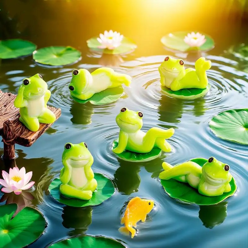Aquarium Fish Cartoon - 6 stuks mini cartoon kikker standbeeld